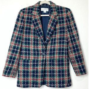 LIZ CLAIBORNE Blazer Jacket Womens Vintage Wool Plaid Academia Old Money Size 6